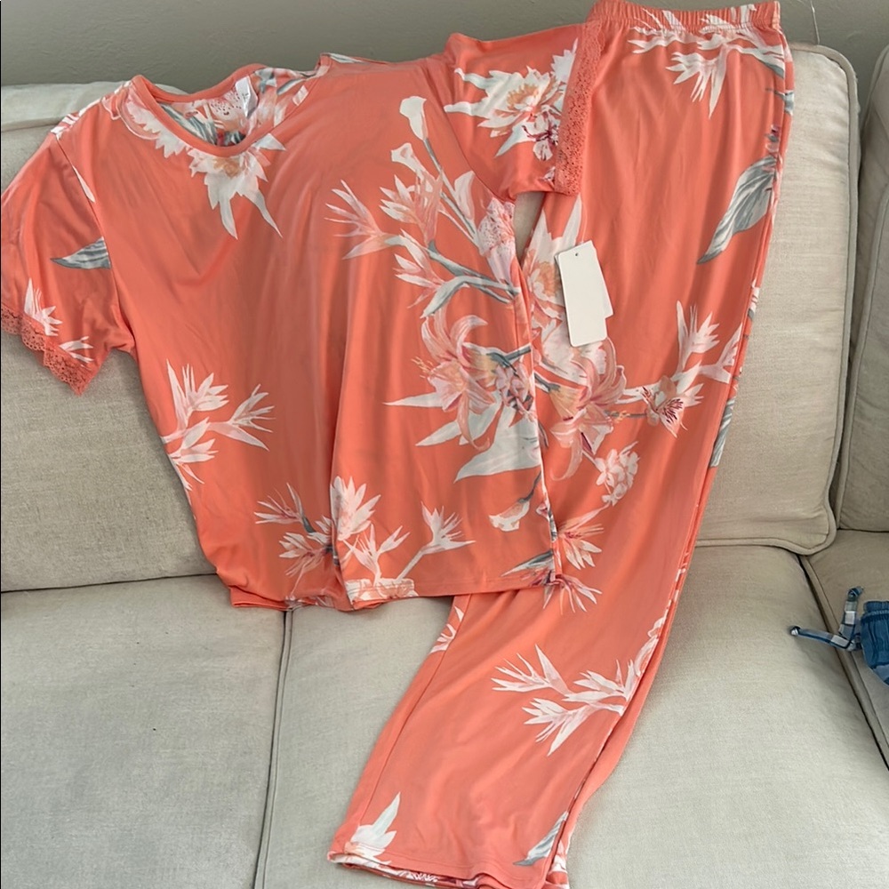 NEW Floral Coral Pajama Set